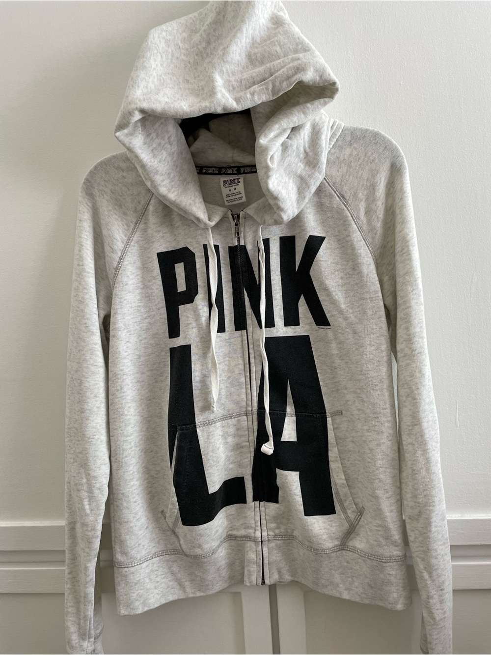 Pink VS Light Gray Hoodie with Sequins Palm Tree Full Front Zip Excellent Shape - Picture 4 of 10